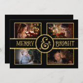 Elegant Black & Gold 4 Foto 2-zijdig kerstfeest Feestdagenkaart (Voorkant / Achterkant)