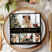 Elegant Black Gold 4 Photo Collage Kerstmis Feestdagenkaart