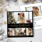 Elegant Black Gold 4 Photo Collage Kerstmis Feestdagenkaart