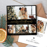 Elegant Black Gold 4 Photo Collage Kerstmis Feestdagenkaart<br><div class="desc">Elegant Calligraphy Minimalist Black en Gold 4 Photo Collage Merry Kerstmis Script Holiday Card. Deze feestelijke, minimalistische sjabloon met vier (4) fotovakantiekaarten is voorzien van een fotocollage en zegt "Vrolijk Kerstfeest en Gelukkig Nieuwjaar"! De tekst van de groet "Merry Kerstmis" is geschreven in een mooi handgeschreven, donkergekleurd, met de hand...</div>