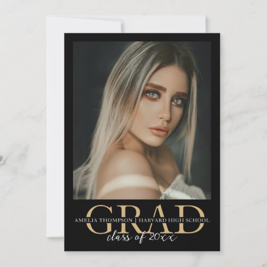 Elegant Black Gold 4 Photo Graduparty Kaart (Voorkant)