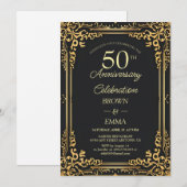 Elegant Black Gold 50th Anniversary Celebration In Kaart (Voorkant / Achterkant)