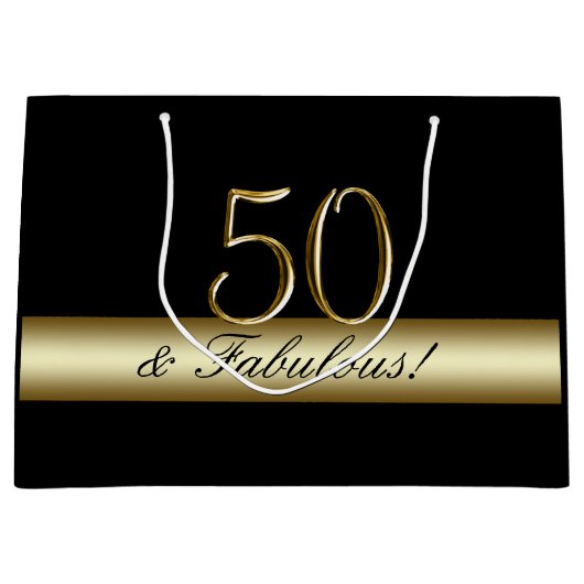 Elegant Black Gold 50th Birthday 50 en Fabulous Large Cadeautasje (Voorkant)