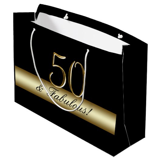 Elegant Black Gold 50th Birthday 50 en Fabulous Large Cadeautasje (Achterkant Gekanteld)