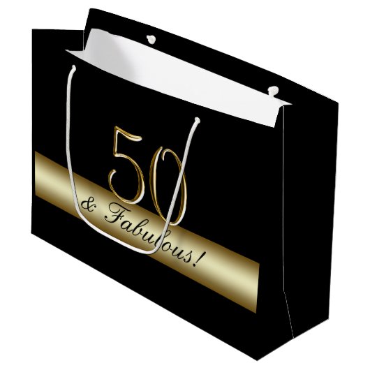 Elegant Black Gold 50th Birthday 50 en Fabulous Large Cadeautasje (Voorkant Gekanteld)