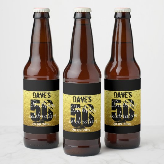 Elegant Black Gold 50th Birthday Party Bier Etiket (Flessen)