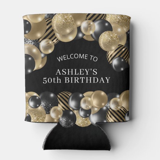 Elegant Black Gold 50th Birthday Party Blikjeskoeler (Achterkant)