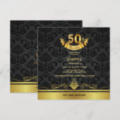 Elegant Black & Gold 50th Birthday Party Invitatio Kaart (Voorkant / Achterkant)