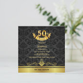 Elegant Black & Gold 50th Birthday Party Invitatio Kaart (Staand voorkant)