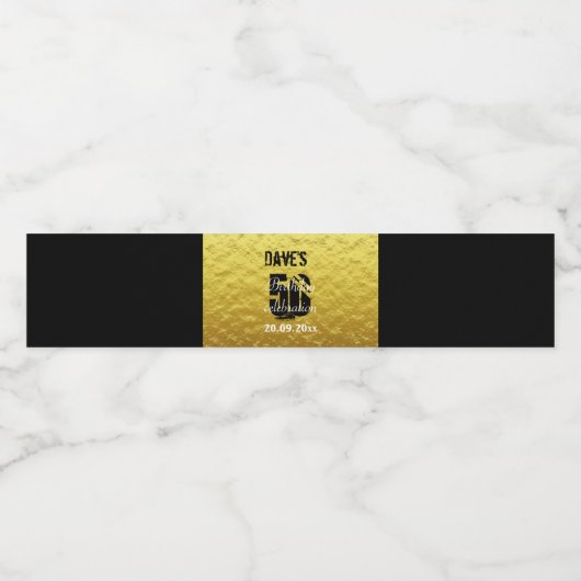 Elegant Black Gold 50th Birthday Party Waterfles Etiket (Enkel label)