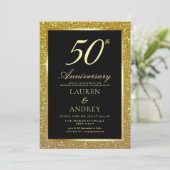 Elegant Black Gold 50th Wedding Anniversary Kaart (Staand voorkant)