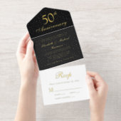Elegant Black Gold 50th Wedding Jubileum All In One Uitnodiging (Uittrekbaar)