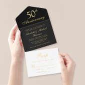 Elegant Black Gold 50th Wedding Jubileum All In One Uitnodiging