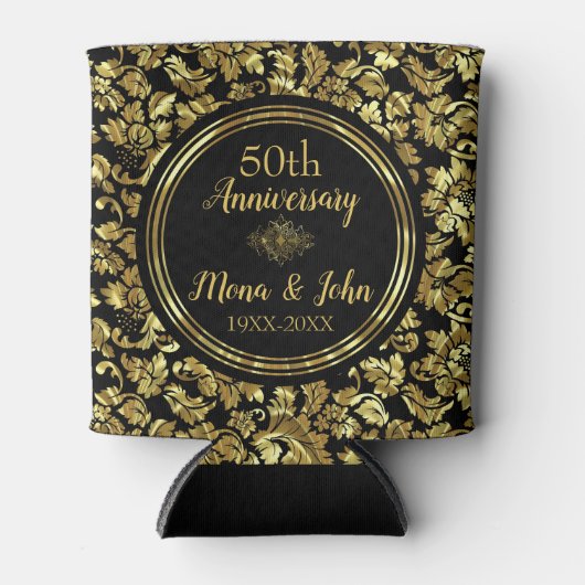 Elegant Black & Gold 50th Wedding Jubileum Blikjeskoeler (Voorkant)
