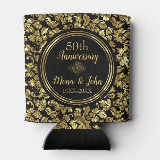 Elegant Black & Gold 50th Wedding Jubileum Blikjeskoeler (Achterkant)
