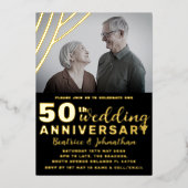 Elegant Black & Gold 50th Wedding Jubileum Folie Uitnodiging (Voorkant)