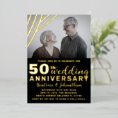 Elegant Black & Gold 50th Wedding Jubileum Folie Uitnodiging (Staand Voorkant)