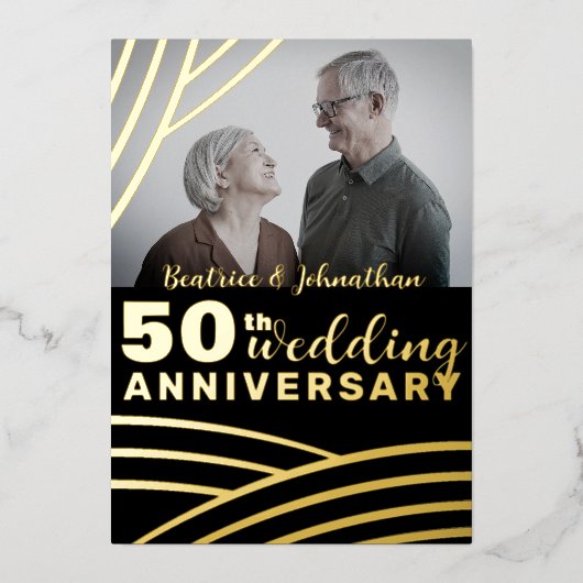 Elegant Black & Gold 50th Wedding Jubileum Folie Uitnodiging (Voorkant)