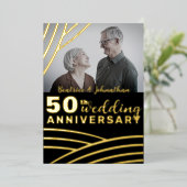 Elegant Black & Gold 50th Wedding Jubileum Folie Uitnodiging (Staand Voorkant)