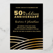 Elegant Black & Gold 50th Wedding Jubileum Folie Uitnodiging (Achterkant)