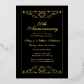 Elegant Black Gold 50th Wedding Jubileum Folie Uitnodiging (Voorkant)