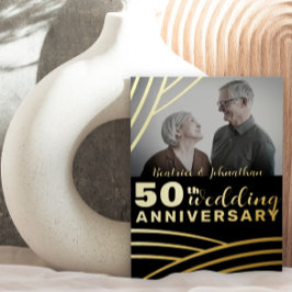 Elegant Black & Gold 50th Wedding Jubileum Folie Uitnodiging