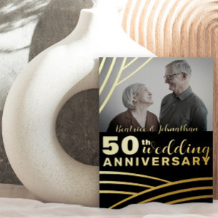 Elegant Black & Gold 50th Wedding Jubileum Folie Uitnodiging
