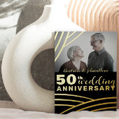 Elegant Black & Gold 50th Wedding Jubileum Folie Uitnodiging
