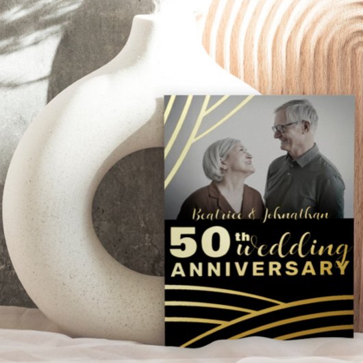Elegant Black & Gold 50th Wedding Jubileum Folie Uitnodiging