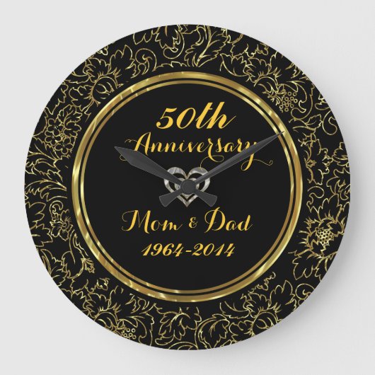 Elegant Black & Gold 50th Wedding Jubileum Grote Klok (Voorkant)