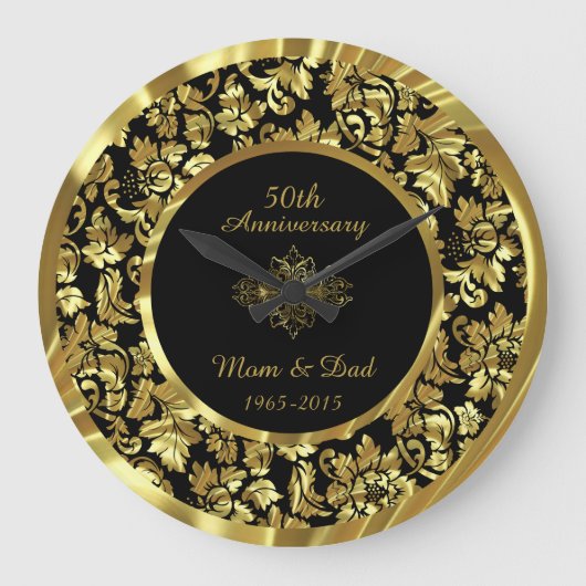 Elegant Black & Gold 50th Wedding Jubileum Grote Klok (Voorkant)