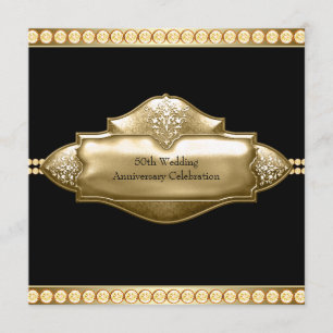 Elegant Black Gold 50th Wedding Jubileum Kaart