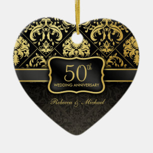 Elegant Black & Gold 50th Wedding Jubileum Keramisch Ornament