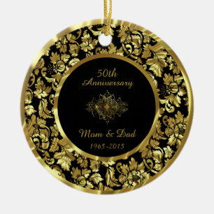 Elegant Black & Gold 50th Wedding Jubileum Keramisch Ornament