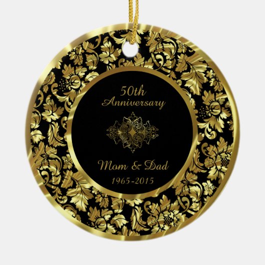 Elegant Black & Gold 50th Wedding Jubileum Keramisch Ornament (Voorkant)
