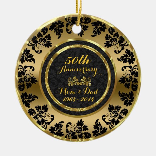 Elegant Black & Gold 50th Wedding Jubileum Keramisch Ornament (Voorkant)