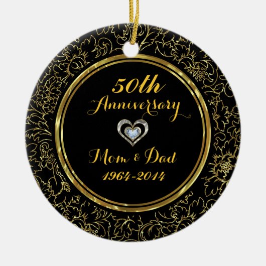Elegant Black & Gold 50th Wedding Jubileum Keramisch Ornament (Voorkant)