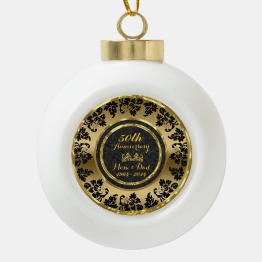 Elegant Black & Gold 50th Wedding Jubileum Keramische Bal Ornament (Voorkant)