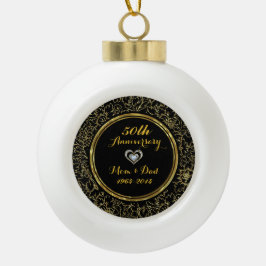Elegant Black & Gold 50th Wedding Jubileum Keramische Bal Ornament