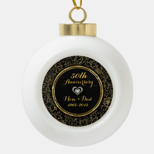 Elegant Black & Gold 50th Wedding Jubileum Keramische Bal Ornament (Voorkant)