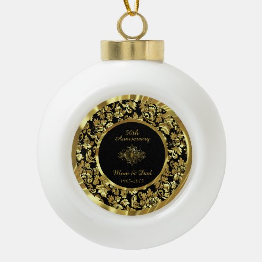 Elegant Black & Gold 50th Wedding Jubileum Keramische Bal Ornament (Voorkant)