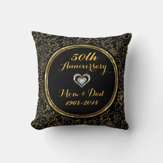 Elegant Black & Gold 50th Wedding Jubileum Kussen (Voorkant)