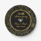 Elegant Black & Gold 50th Wedding Jubileum Papieren Bordje (Voorkant)