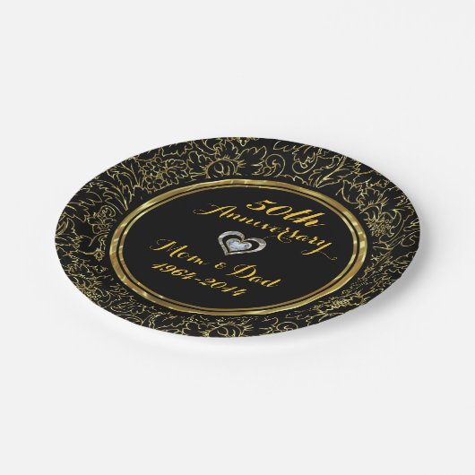 Elegant Black & Gold 50th Wedding Jubileum Papieren Bordje (Gekanteld)
