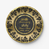 Elegant Black & Gold 50th Wedding Jubileum Papieren Bordje (Voorkant)