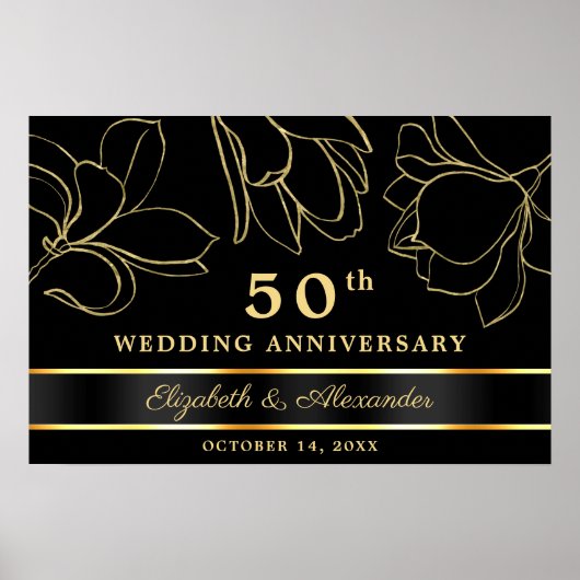 Elegant Black Gold 50th Wedding Jubileum Poster (Voorkant)