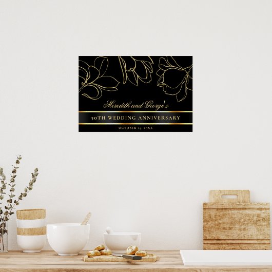 Elegant Black Gold 50th Wedding Jubileum Poster (Keuken)