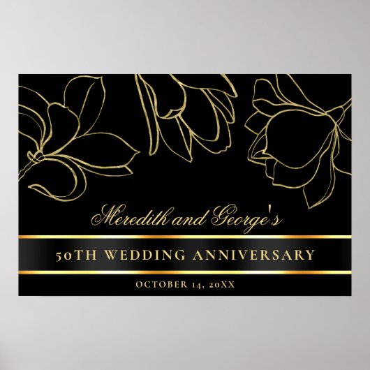Elegant Black Gold 50th Wedding Jubileum Poster