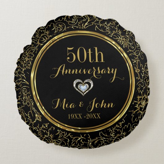 Elegant Black & Gold 50th Wedding Jubileum Rond Kussen (Voorkant)