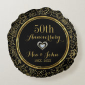 Elegant Black & Gold 50th Wedding Jubileum Rond Kussen (Achterkant)